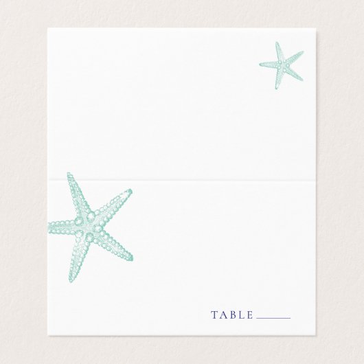 Türkisblaue Starfish-Platzkarte Visitenkarten (Außenseite Aufgefaltet)