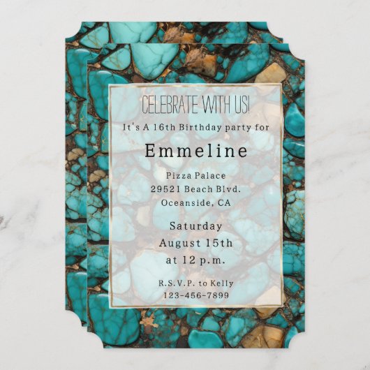 Türkisblaue Steine Einladung (Vorne/Hinten)