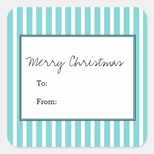 Türkisblaue Streifen Urlaub Quadratischer Aufkleber (Vorderseite)