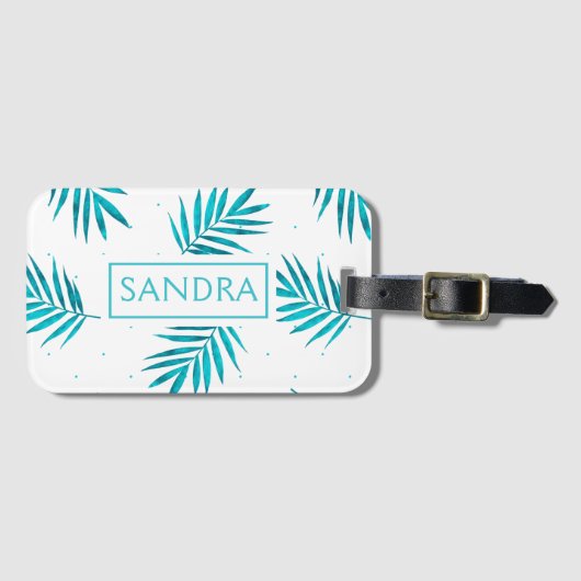 Türkisblaue tropische Blätter aus Palmen Gepäckanhänger (Vorderseite (Horizontal))