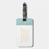 Türkisblaue und goldene Glitzer City Dots Monogram Gepäckanhänger (Rückseite vertikal)