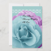 Türkisblaue und Lila Rose Hochzeitsvorlage Einladung (Rückseite)