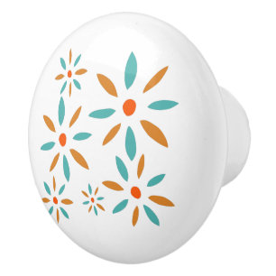 Türkisblaue und orangefarbene Blumen im Stil der M Keramikknauf