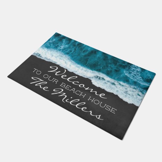 Türkisblaue und schwarze Ozeanbäume Fußmatte (Schrägansicht)