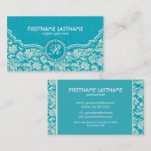 Türkisblaue und weiße BlumenDamasken nach Maß Visitenkarte (Vorne/Hinten)