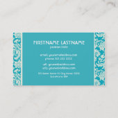 Türkisblaue und weiße BlumenDamasken nach Maß Visitenkarte (Rückseite)