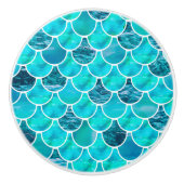 Türkisblaue und weiße Meerjungfrauen Keramikknauf (Vorderseite)