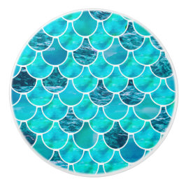 Türkisblaue und weiße Meerjungfrauen Keramikknauf