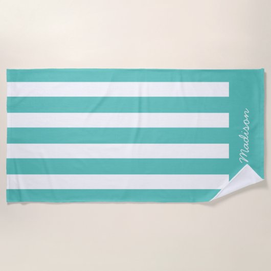 Türkisblaue und weißgestrichene Individuelle Namen Strandtuch (Vorderseite)