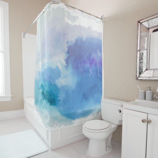 Türkisblaue Veilchen in Wasserfarbe Duschvorhang (Beispiel)