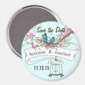 Türkisblaue Vögel Rosa Kirschblossom Save the Date Magnet (Vorderseite/Rückseite)