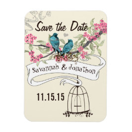 Türkisblaue Vögel Rosa Kirschblossom Save the Date Magnet