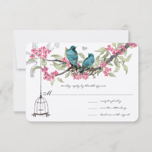 Türkisblaue Vögel Rosa Kirschblüten Vogelfutterhau RSVP Karte