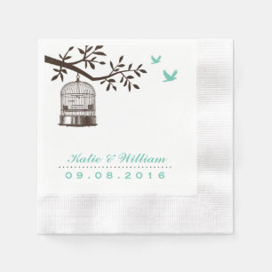 Türkisblaue Vogelkäfige Hochzeitspapier Napkin Serviette