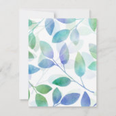Türkisblaue Wasserfarben-Blätter Einladung (Rückseite)