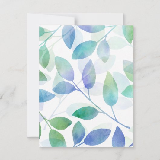 Türkisblaue Wasserfarben-Blätter Einladung (Rückseite)