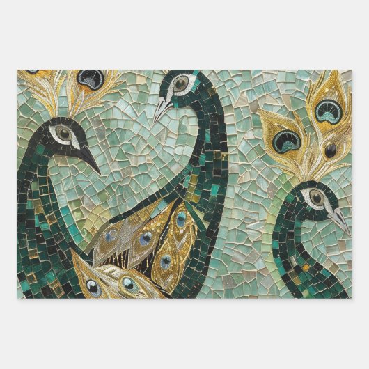 Türkisblaue weiße Pfauen Geschenkpapier Set (Vorderseite 3)