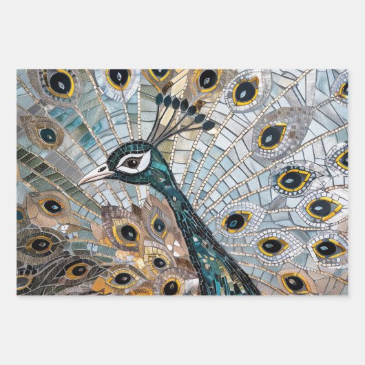 Türkisblaue weiße Pfauen Geschenkpapier Set (Vorderseite 2)