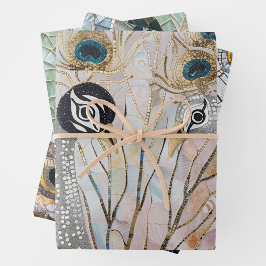 Türkisblaue weiße Pfauen Geschenkpapier Set (Beispiel)