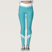 Türkisblaue, weiße Streifen & Name Moderne Leggings (Vorderseite)