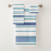 Türkisblaue, weiße Wasserfarben Streifen Badhandtuch Set (Insitu)