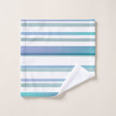 Türkisblaue, weiße Wasserfarben Streifen Badhandtuch Set (Waschlappen)
