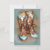 Türkisblaue Western Boots Wedding RSVP Karte (Vorderseite)