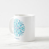 Türkisblaue Winterschneeflocke Blume Name Kaffeetasse (Vorderseite Links)