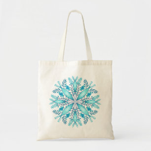 Türkisblaue Winterschneeflocke Blume Tragetasche