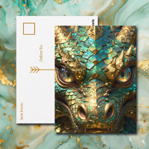 Türkisblauer und goldener Drache   In Kontakt blei Postkarte