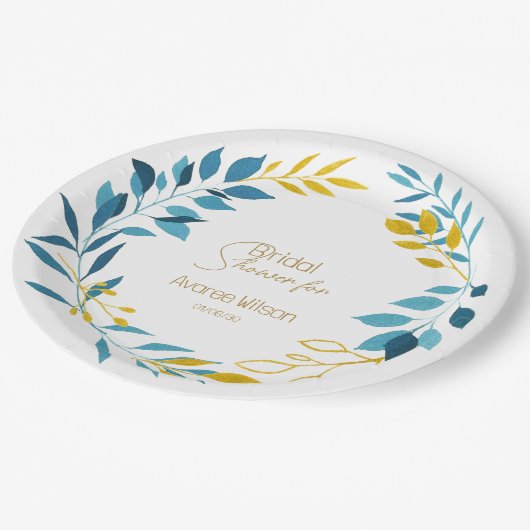 Türkisblauer und goldener Teller (Schrägansicht)