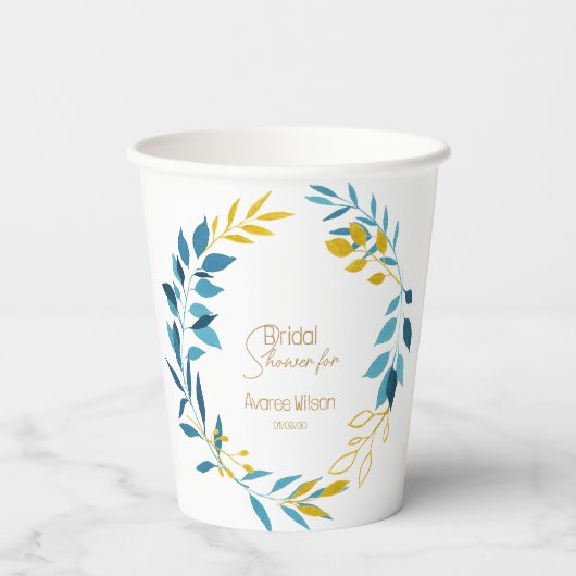 Türkisblauer und goldener Teller Pappbecher (Rückseite)