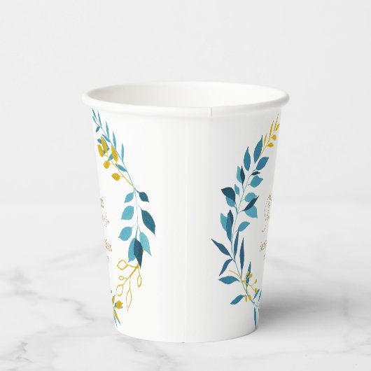 Türkisblauer und goldener Teller Pappbecher (Rechts)