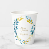 Türkisblauer und goldener Teller Pappbecher (Vorderseite)