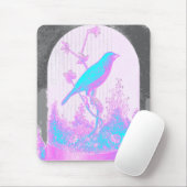 Türkisblauer Vogel, blassrosa, lila, schwarz Mousepad (Mit Mouse)