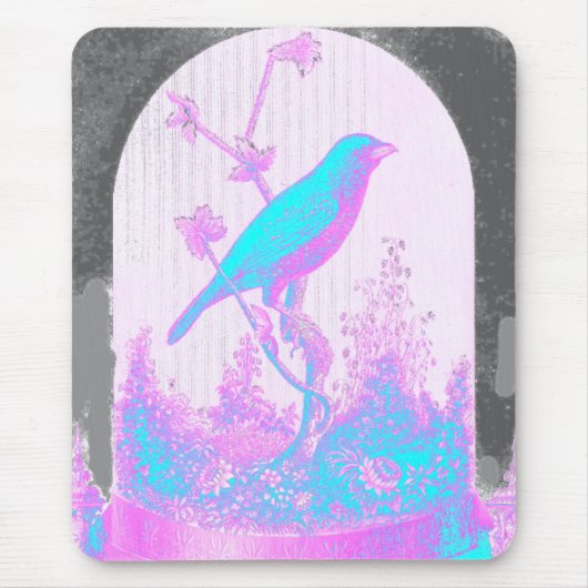 Türkisblauer Vogel, blassrosa, lila, schwarz Mousepad (Vorne)