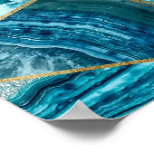 Türkisblaues Agate Black Gold Geometric Triangle Poster (Ecke)