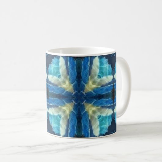 Türkisblaues Aquamarine, gelb, geometrisch Kaffeetasse (VorderseiteRechts)