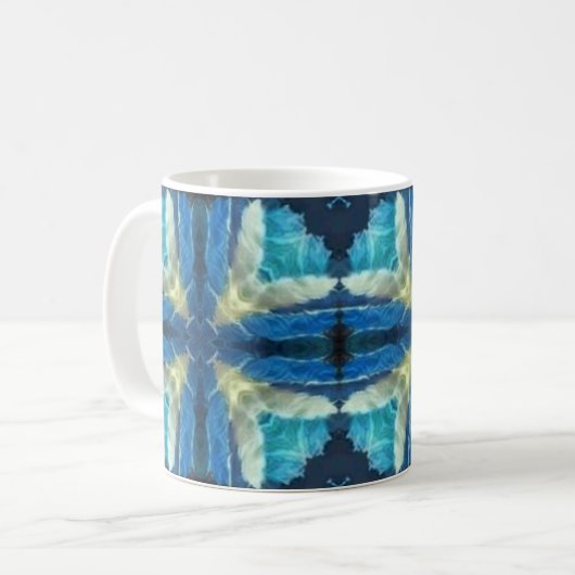 Türkisblaues Aquamarine, gelb, geometrisch Kaffeetasse (Vorderseite Links)
