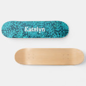 Türkisblaues Blattmuster individuelle Name cool fe Skateboard (Horizontal)