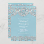 Türkisblaues blaues Spitzenherz Hochzeit Einladung (Vorne/Hinten)