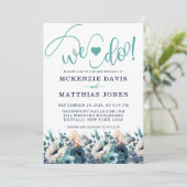 Türkisblaues Blumenherz - Hochzeit Einladung (Stehend Vorderseite)