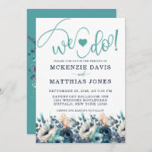 Türkisblaues Blumenherz - Hochzeit Einladung (Vorne/Hinten)