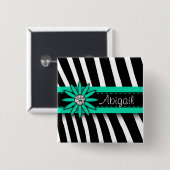 Türkisblaues Blumenmuster und Zebra-Muster Button (Vorne & Hinten)