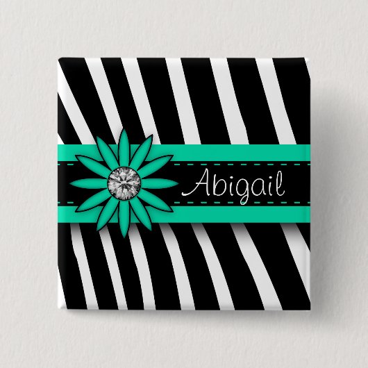 Türkisblaues Blumenmuster und Zebra-Muster Button (Vorderseite)