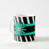 Türkisblaues Blumenmuster und Zebra-Muster Kaffeetasse (Vorderseite Links)