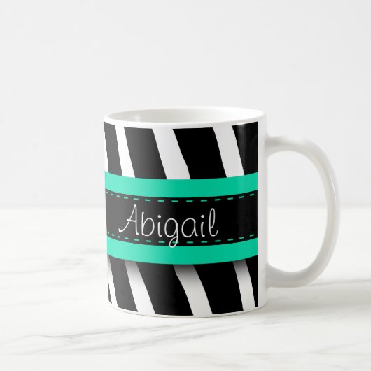 Türkisblaues Blumenmuster und Zebra-Muster Kaffeetasse (Rechts)
