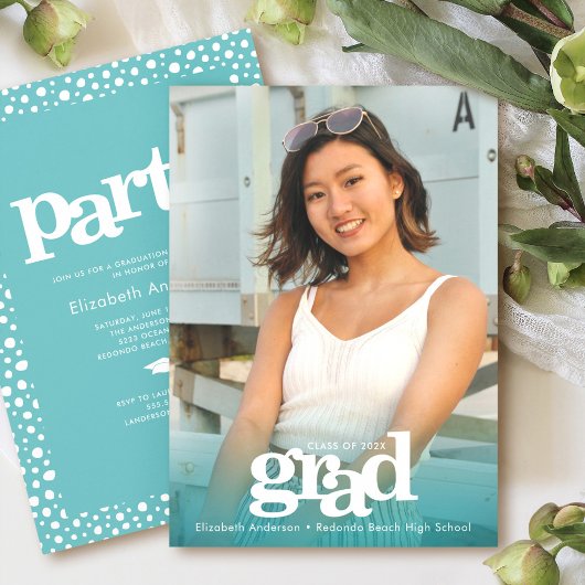 Türkisblaues Foto fett modernes Party Einladung