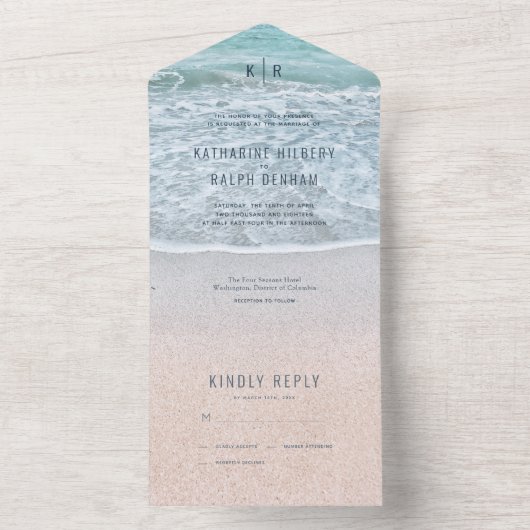 Türkisblaues Foto Hochzeit All In One Einladung (Innen Boden)