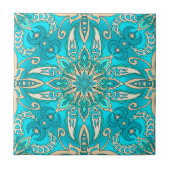 Türkisblaues Fraktal Mandala Fliese (Vorderseite)